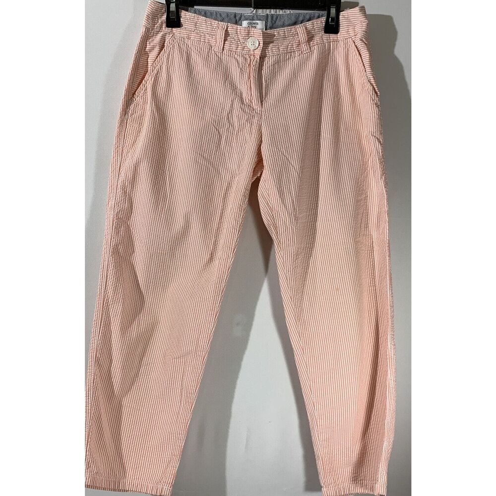 Crown & Ivy Seersucker Cropped Pants Womens 4 Pink White